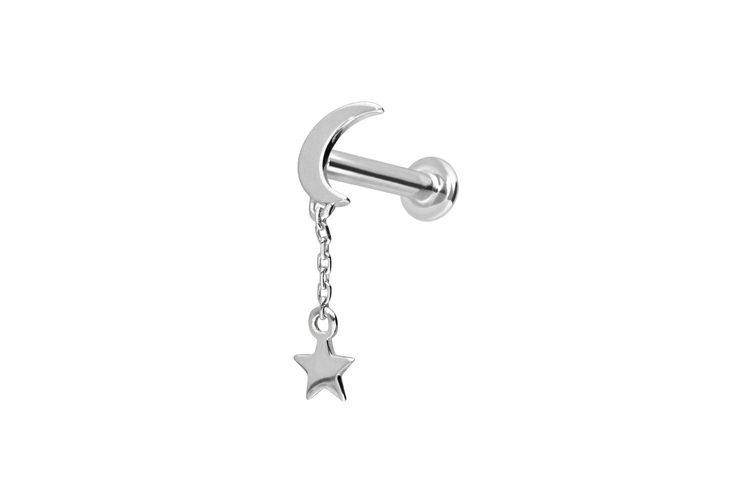 14 Karat Gold Labret Piercing mit Push Fit MOND + STERN
